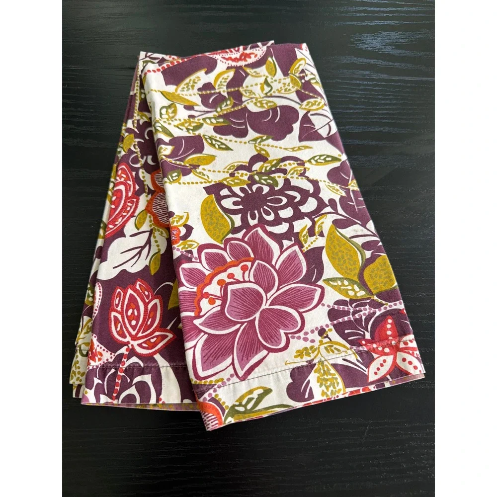 Pottery Barn Fernanda Eggplant Floral Cloth Dinner Napkins Set of 2 Purple